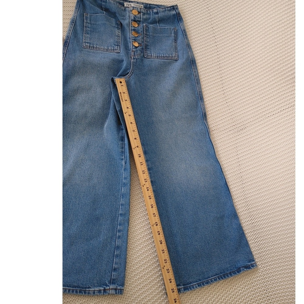 ZARA Super High Rise 13" Wide Leg Jeans Blue Patch Pocket Button Fly 4 W26x25 - Picture 9 of 12